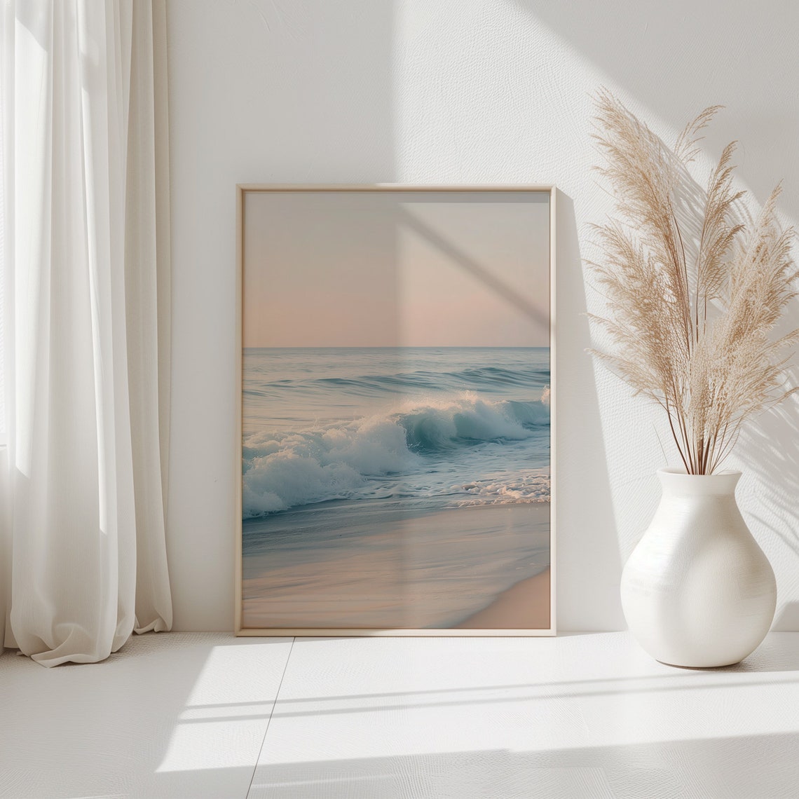 Soft Peach Sunset Ocean Wave Rolling Serene Tropical Coastal Poster