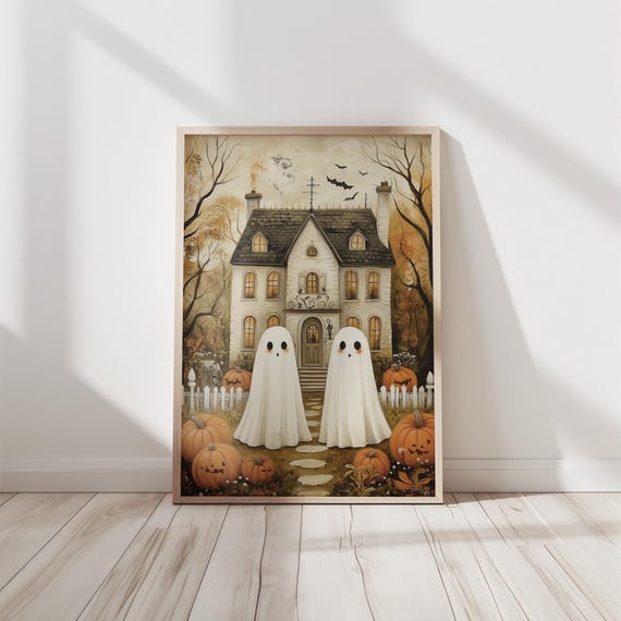 Art Print Halloween Wall Decor Cute Ghosts Poster Vintage Spooky