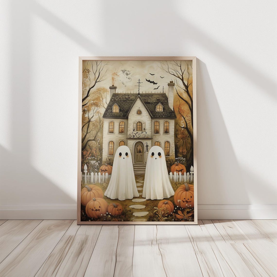Art Print Halloween Wall Decor Cute Ghosts Poster Vintage Spooky