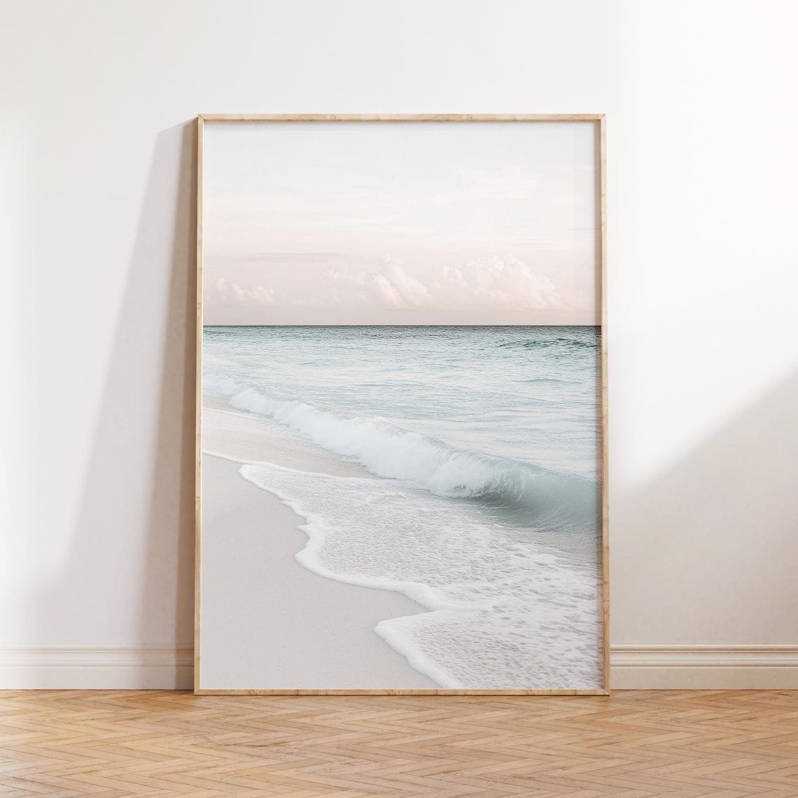 Minimalist White Sand Beach Gentle Wave Pastel Coastal Poster