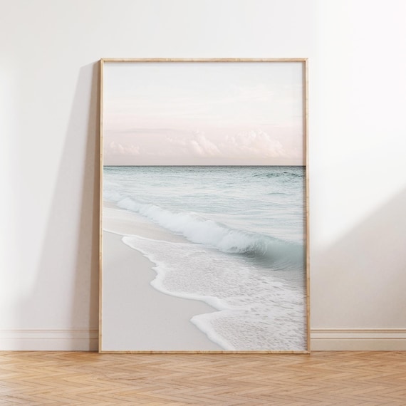 Minimalist White Sand Beach Gentle Wave Pastel Coastal Poster