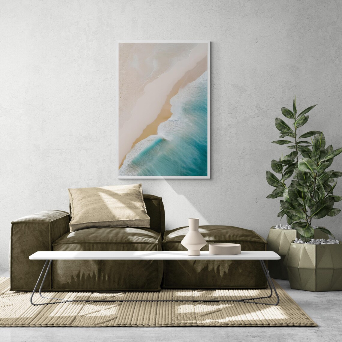 Aerial Beach Shoreline Turquoise Waves Minimal Ocean Photography Art Poster - Image 2