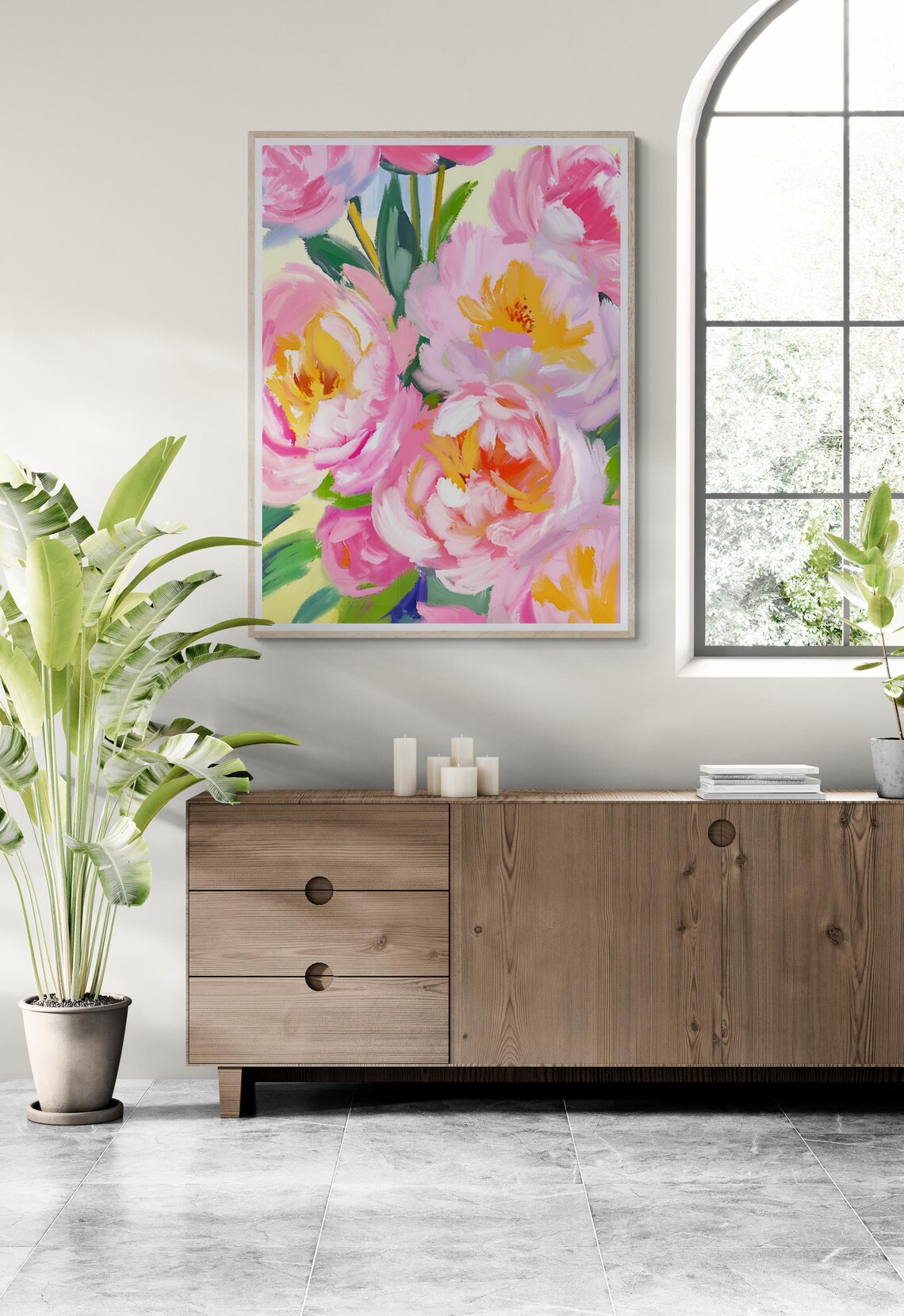 Blush Pink Peony Blooms Close Up Bold Floral Painting Wall Art Poster - Image 4
