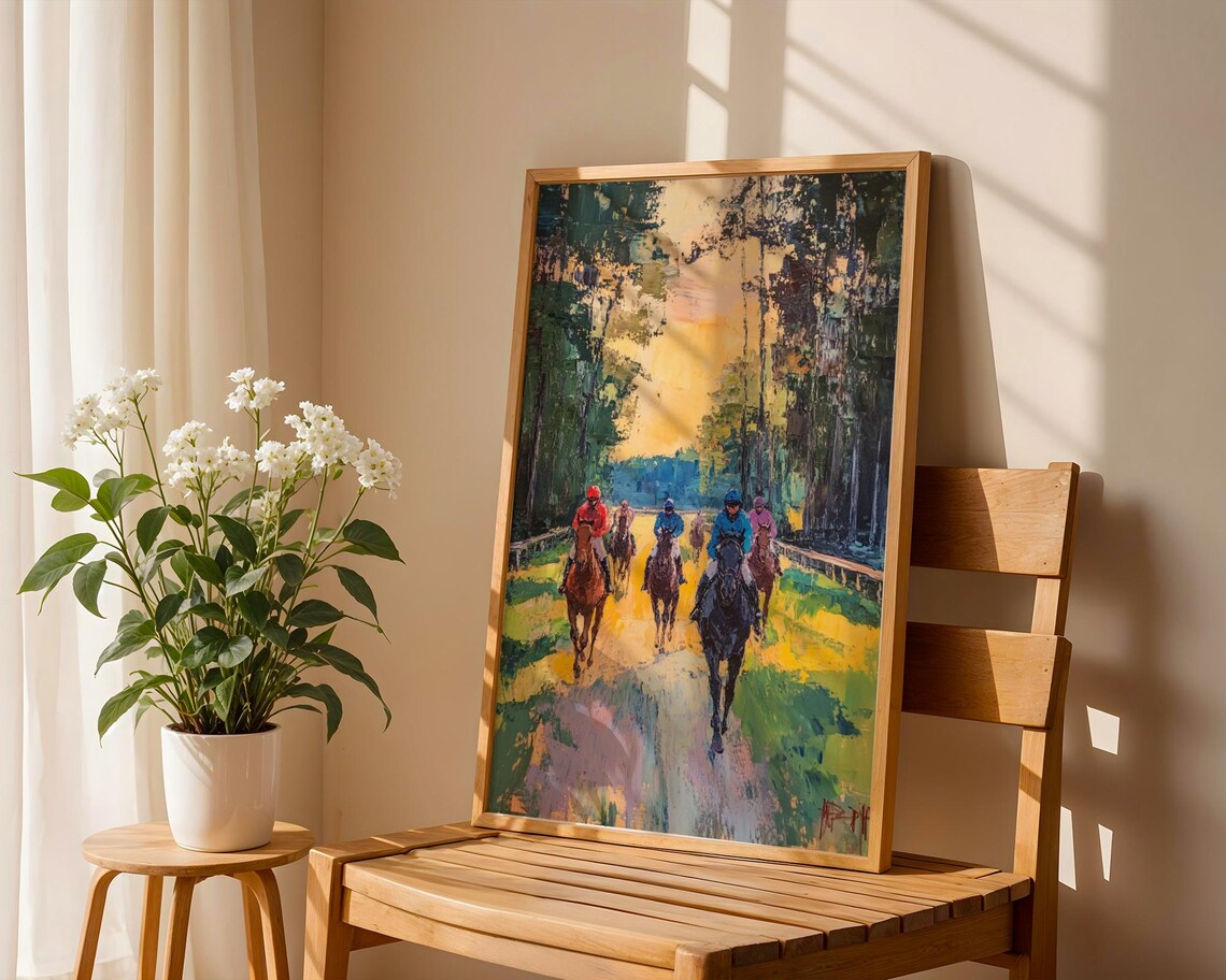 Horse Riders On Forest Trail Sunset Impressionist Equestrian Art Poster - Image 4