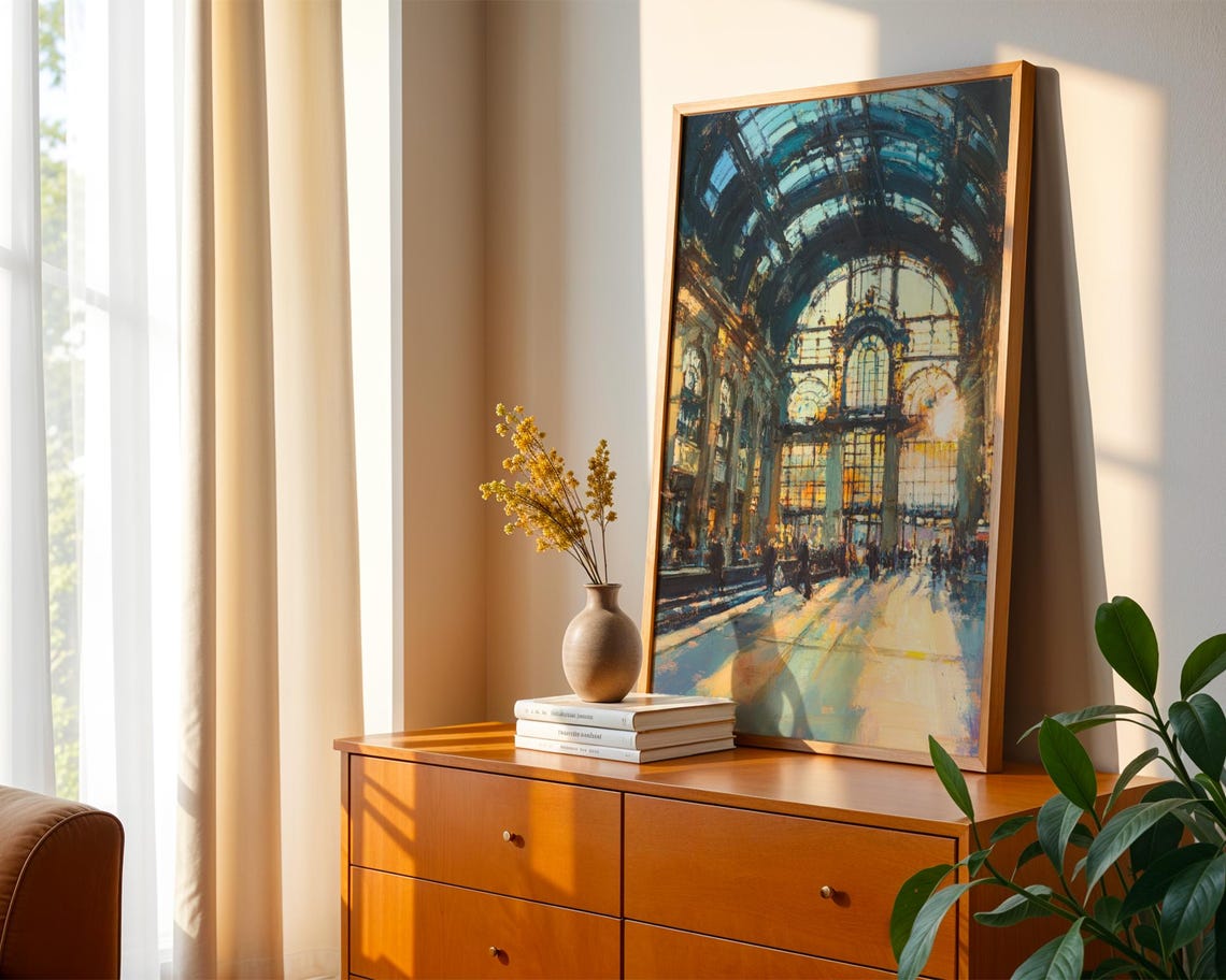 Grand Paris Train Station Glass Dome Interior Impressionist Art Poster - Image 2