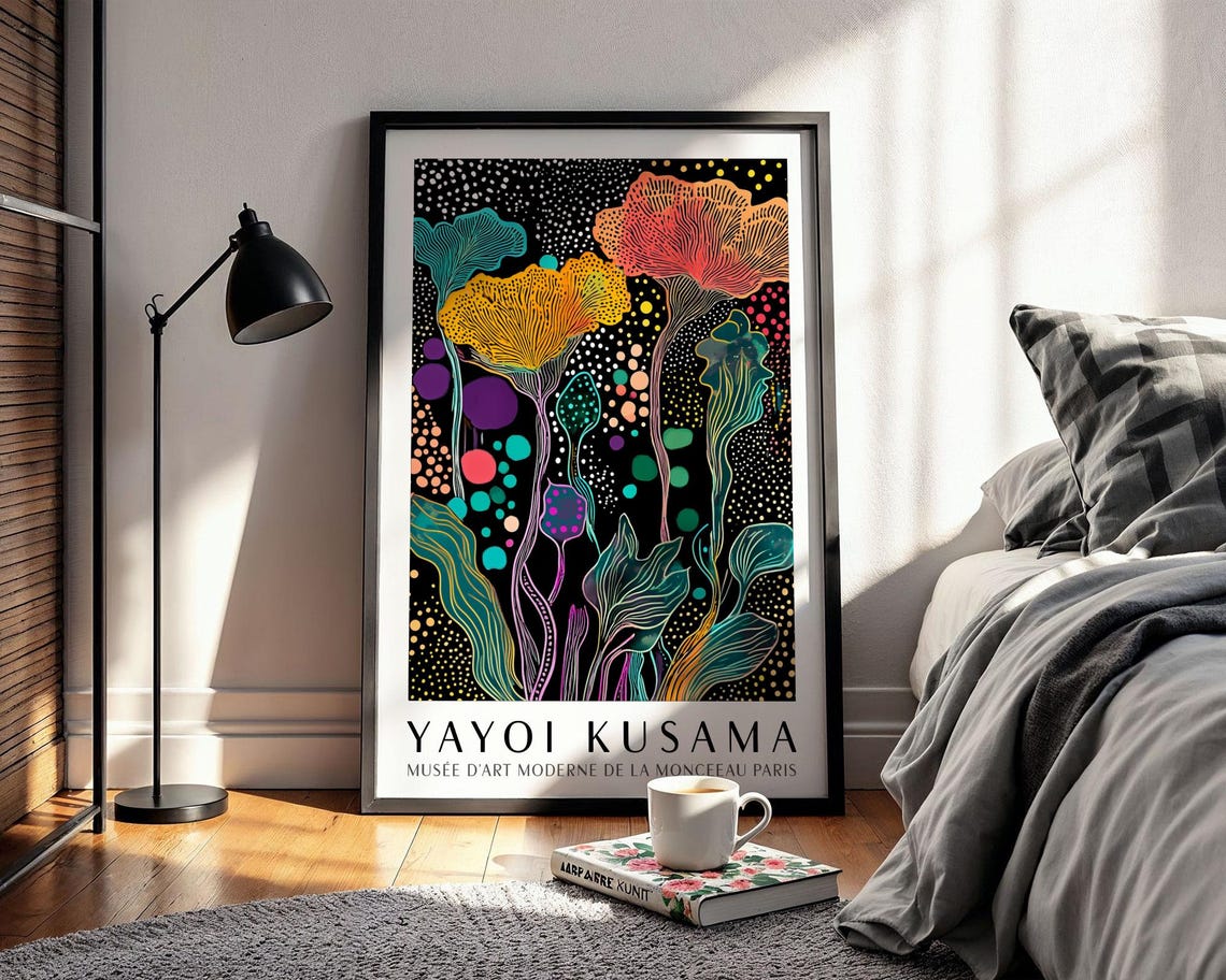 Yayoi Kusama Colorful Coral Bloom Dotted Night Museum Poster - Image 2