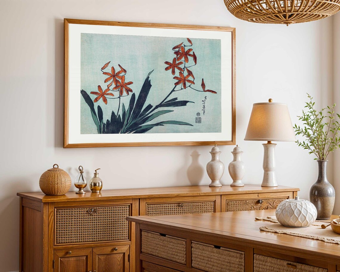 Hokusai Leopard Lily Red Blossom Japanese Woodblock Floral Poster - Image 3