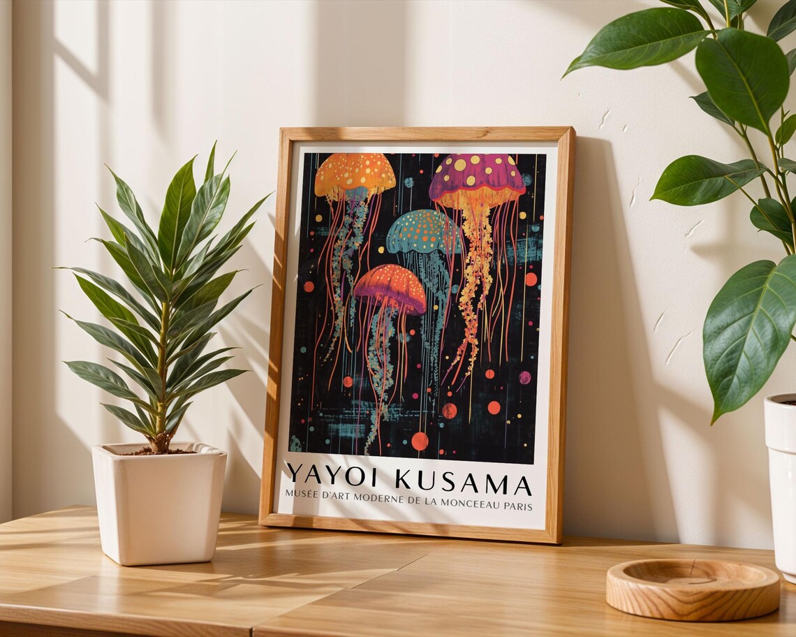 Yayoi Kusama Colorful Jellyfish in a Dotted Deep Sea Art Poster - Image 6