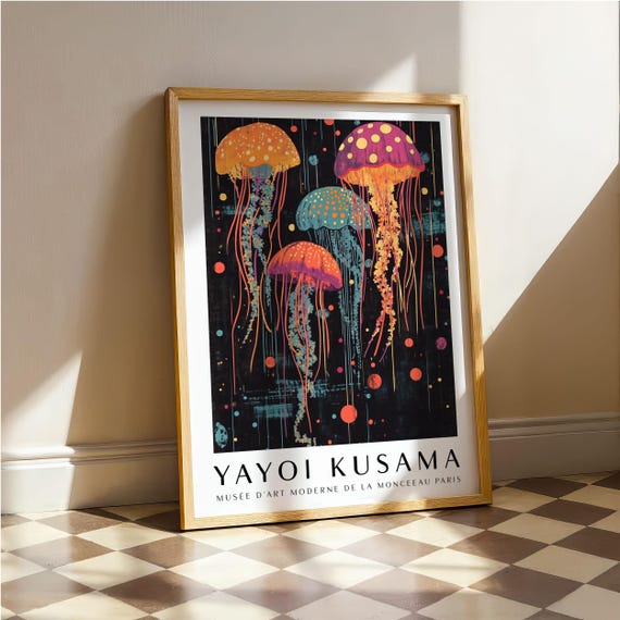 Yayoi Kusama Jellyfish Print Retro Wall Art Japanese Wall Art Anime Poster Retro Jellyfish Print Jelly Fish Poster