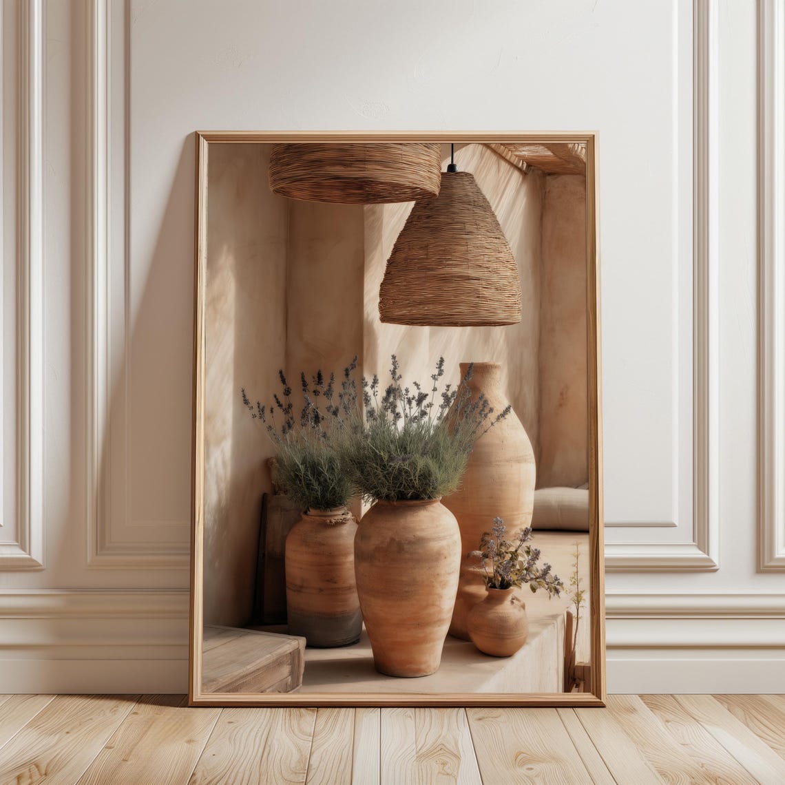 Terracotta Vases Lavender Wicker Pendants Rustic Decor Art Print