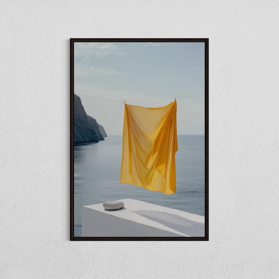 Yellow Cloth On Line Over Calm Sea Cliff Minimalist Art Print