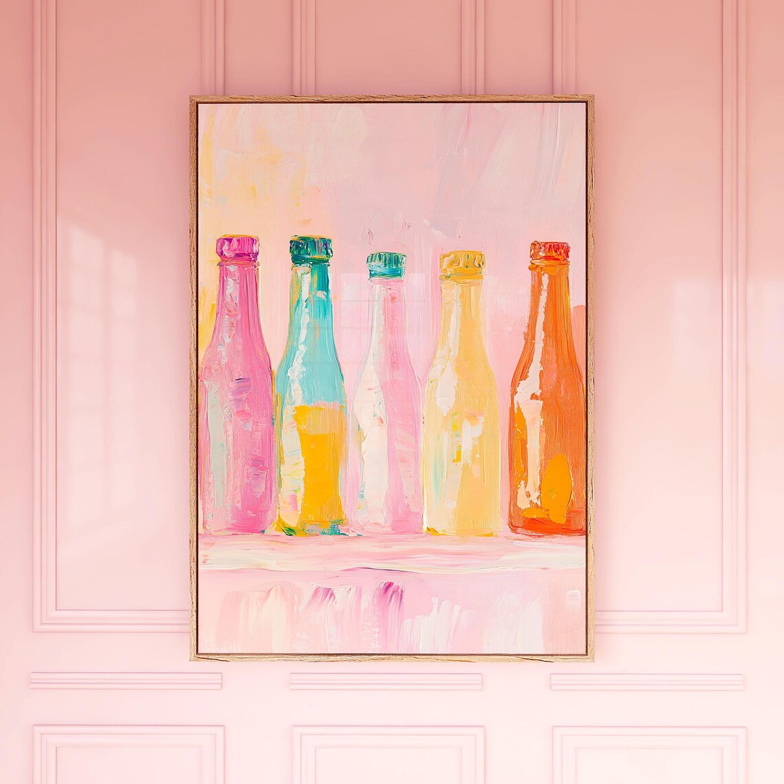 Retro Colorful Five Soda Bottles Pop Art Painting Kitchen Poster