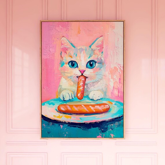 Cute Cat Stealing Sausage