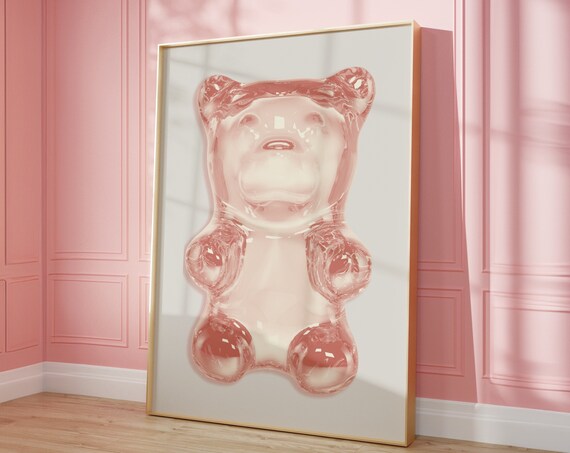 Pink 3d Gummy Bear Poster Cute Preppy Wall Art Girly Wall Art Gummy Bear Art Print Trendy Print Soft 3d Haribo Art