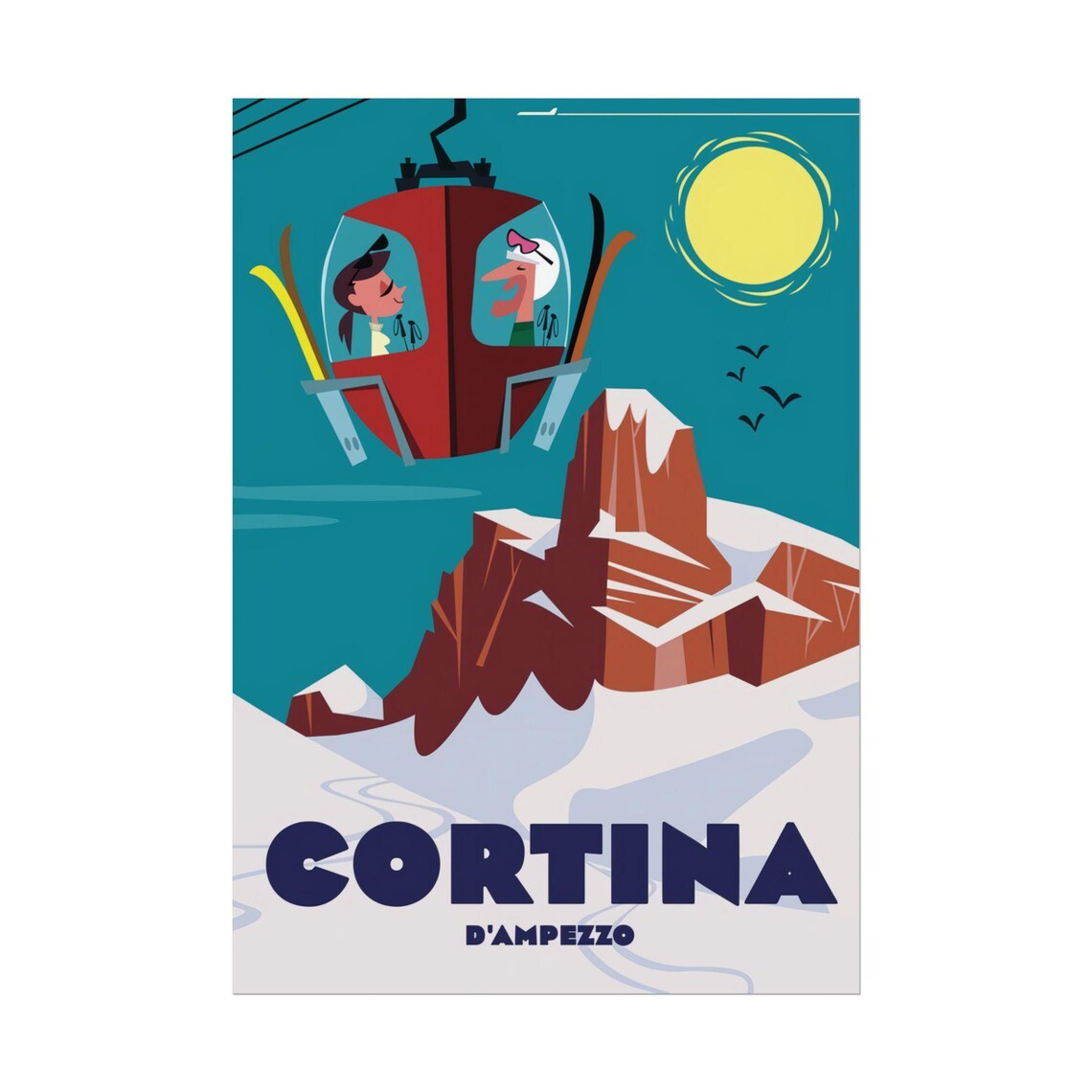 Cortina d'Ampezzo Ski Cable Car Above Dolomites Travel Poster - Image 2