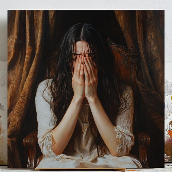 Emotional Woman Portrait, Bold Dramatic Artwork