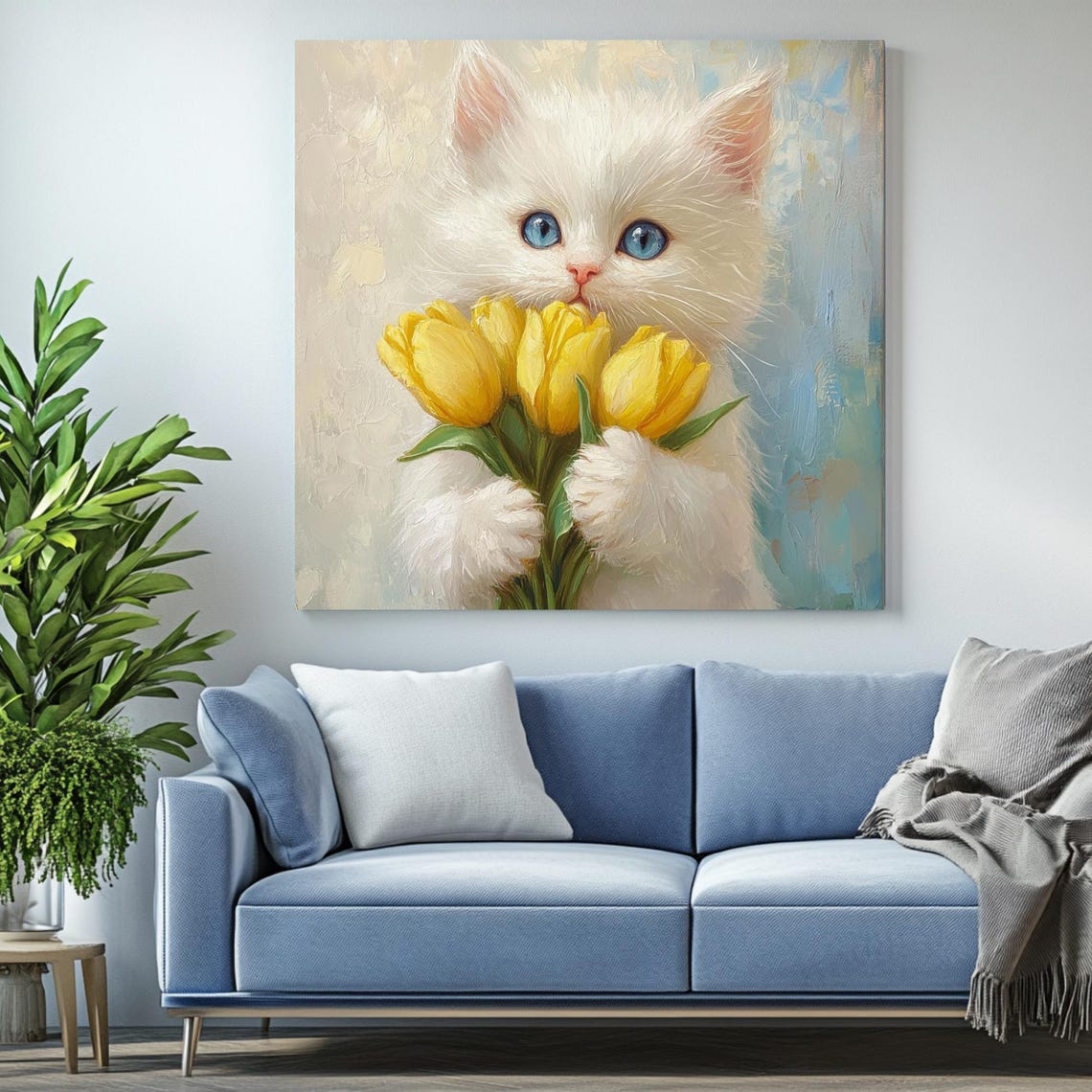 Cat With Tulip, Floral Wall Art Print - Image 2