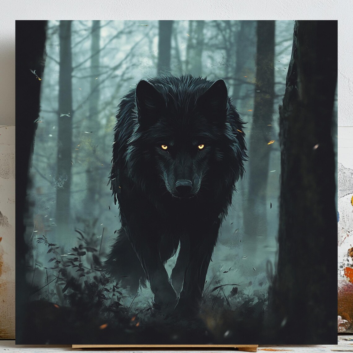 Black Wolf Poster, Dark Forest Animal Art Print