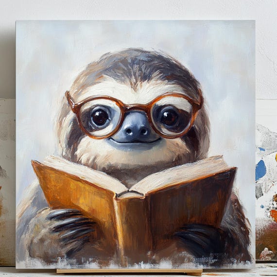 Sloth Reading Book, Cute Modern Nursery Decor