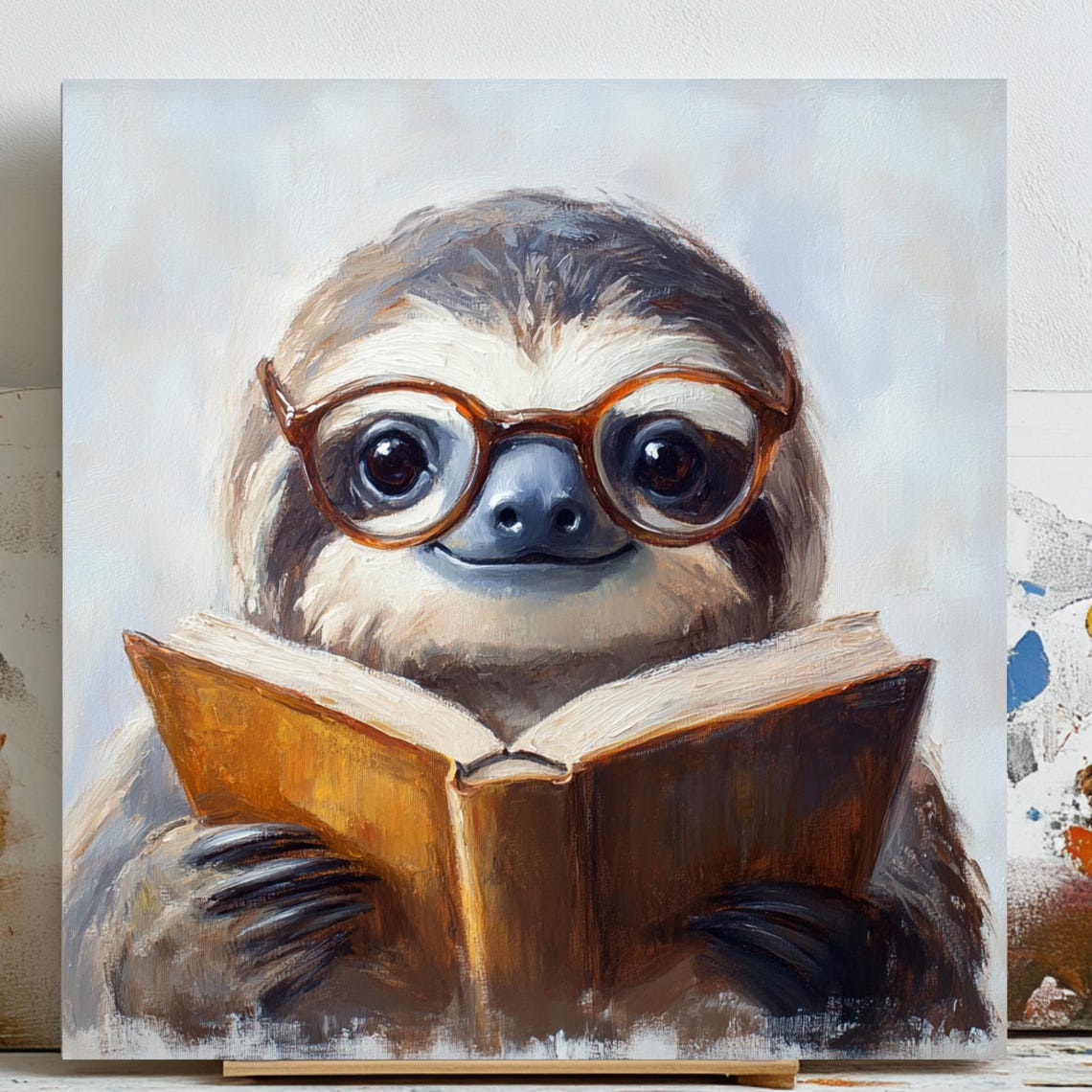 Sloth Reading Book, Cute Modern Nursery Decor