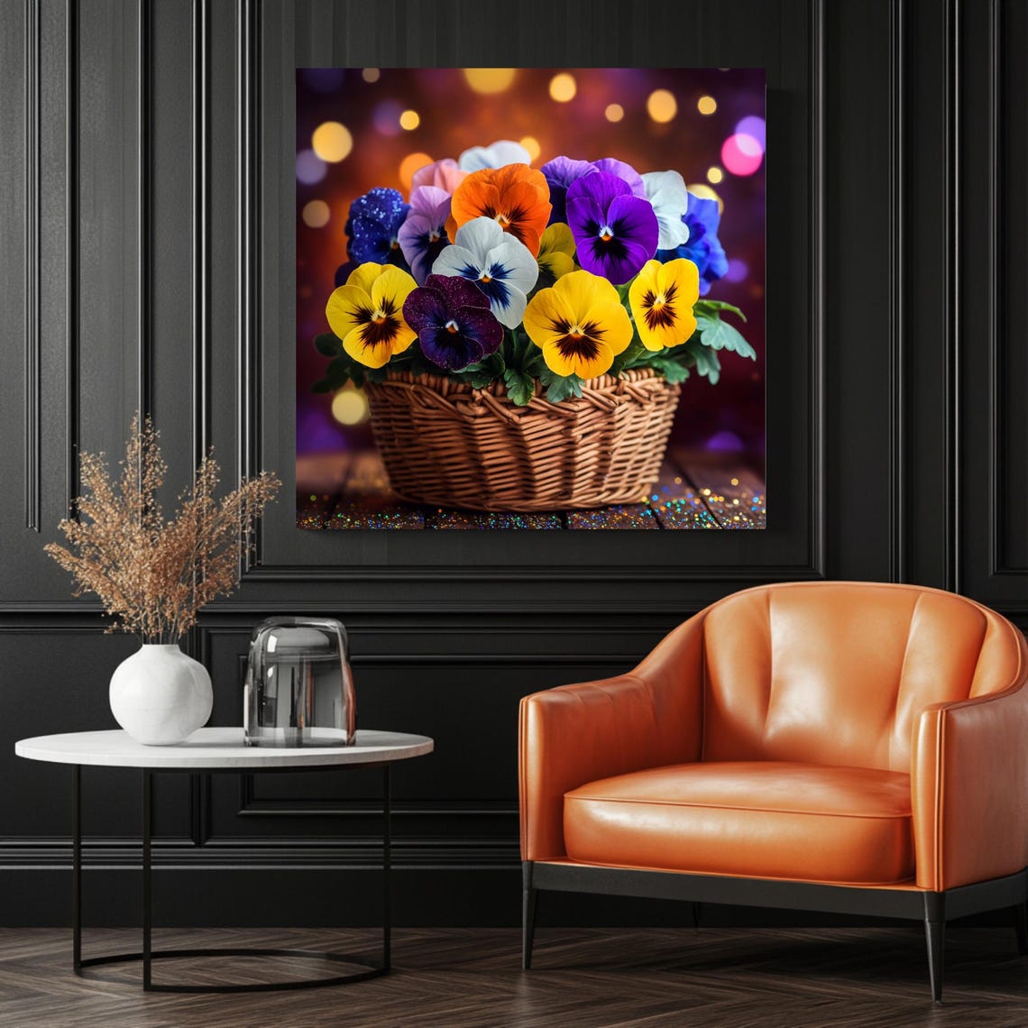 Pansy Flower Basket Wall Art Print, Botanical Decor - Image 3