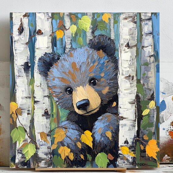 Birch Tree With Bear, Nature Wall Decor