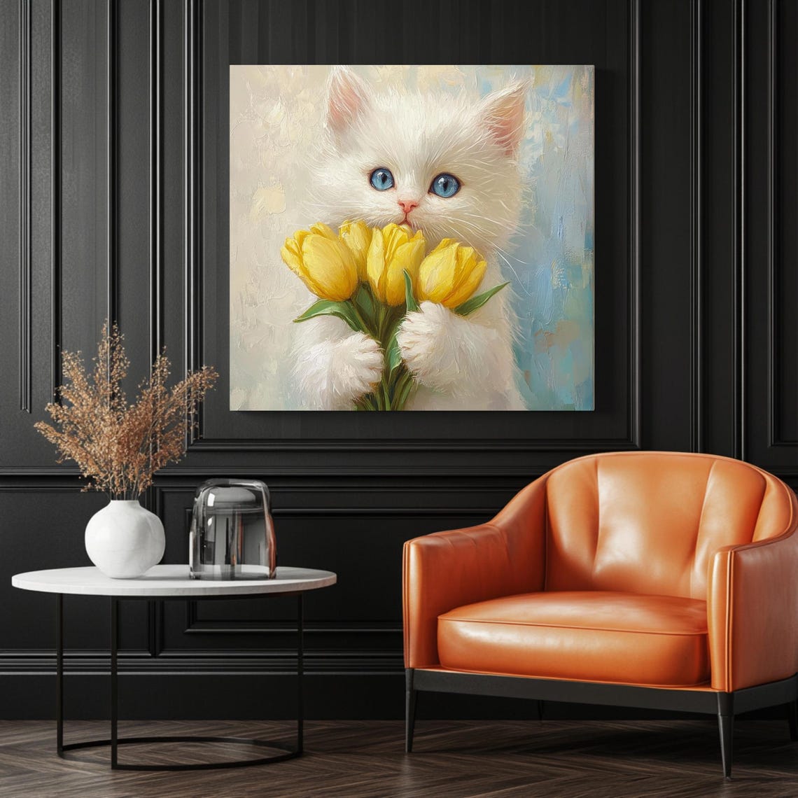 Cat With Tulip, Floral Wall Art Print - Image 3