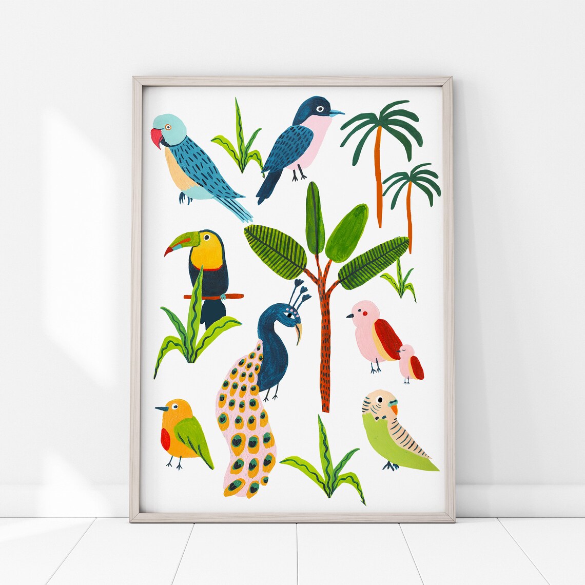 Tropical Bird Species Botanical Print, Nursery Wall Art