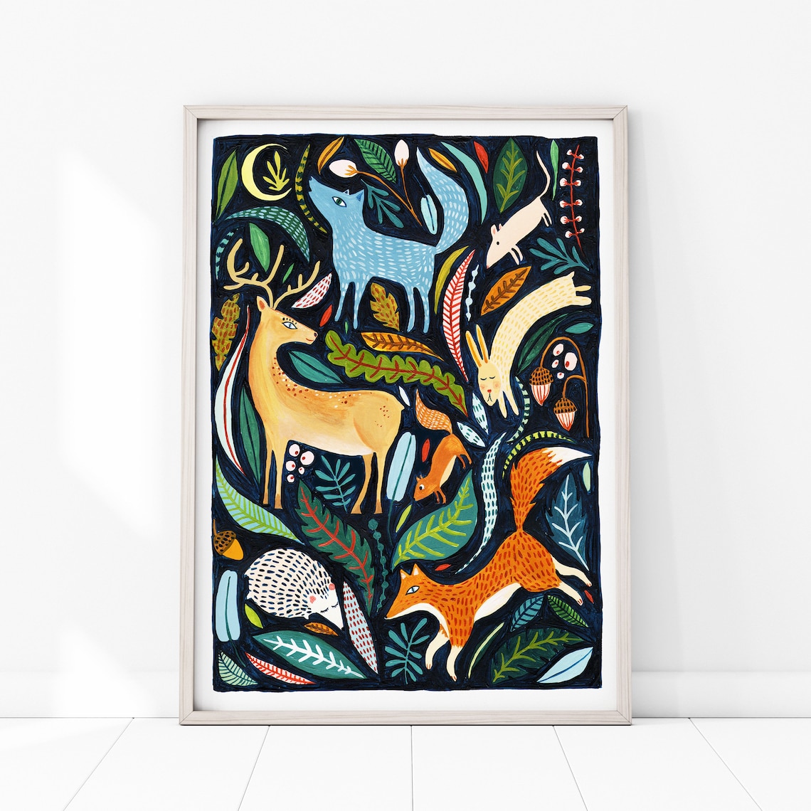 Woodland Animals Folk Nursery Decor Art Print