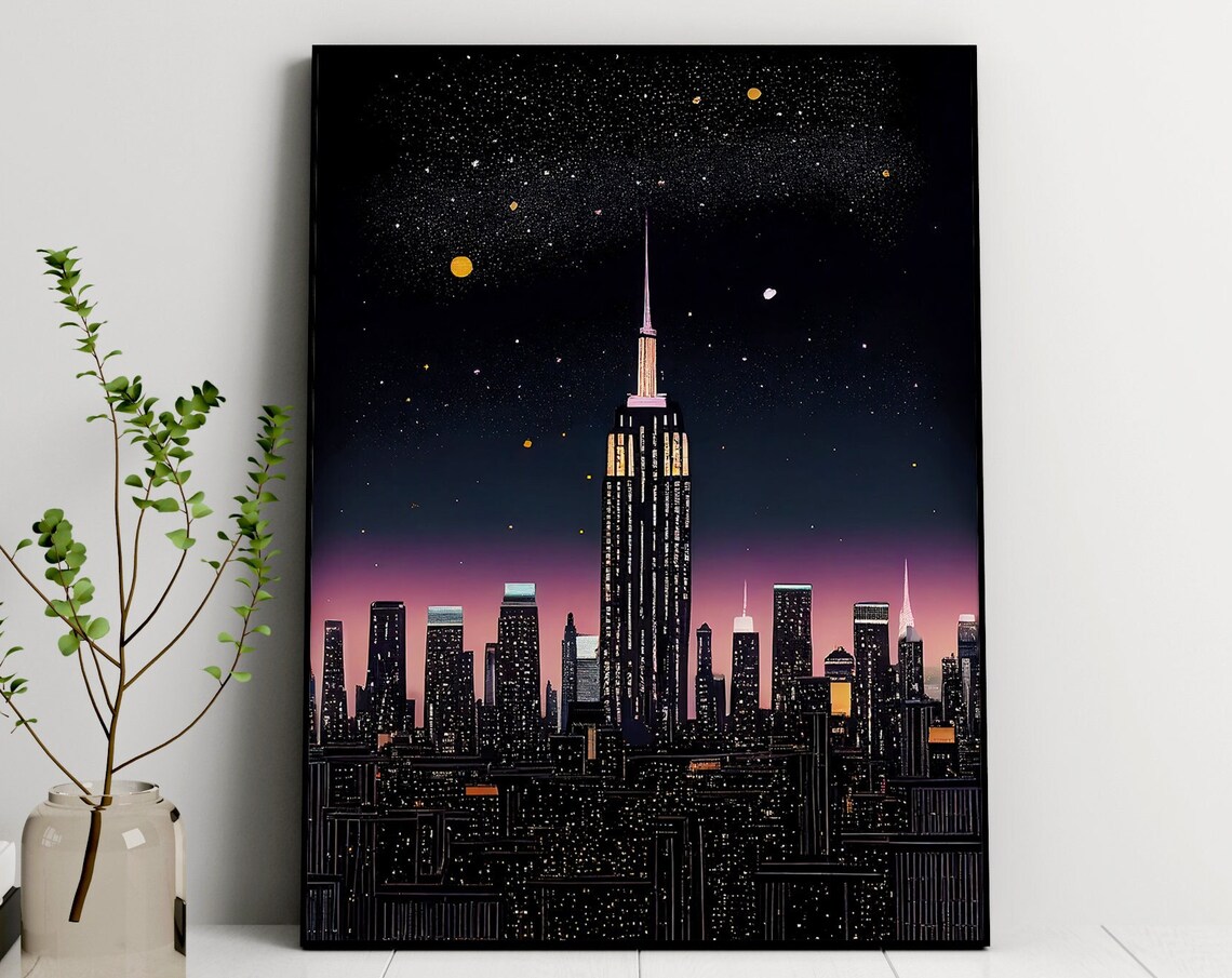 New York Skyline At Night Illustration Art Print
