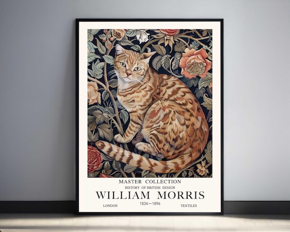 William Morris Orange Tabby Cat Peony Master Collection Poster