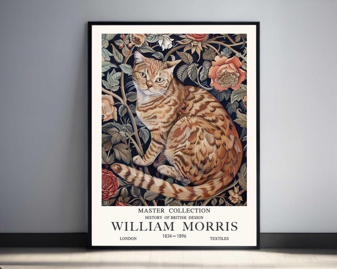 William Morris Orange Tabby Cat Peony Master Collection Poster