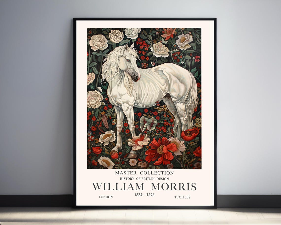 William Morris White Horse Among Flowers British Design Poster