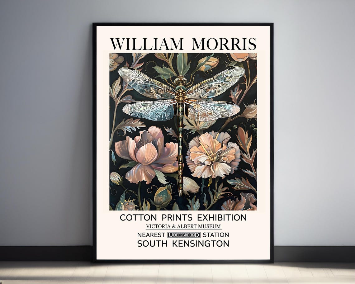William Morris Dragonfly Peony Botanical Exhibition Art Poster - Image 2