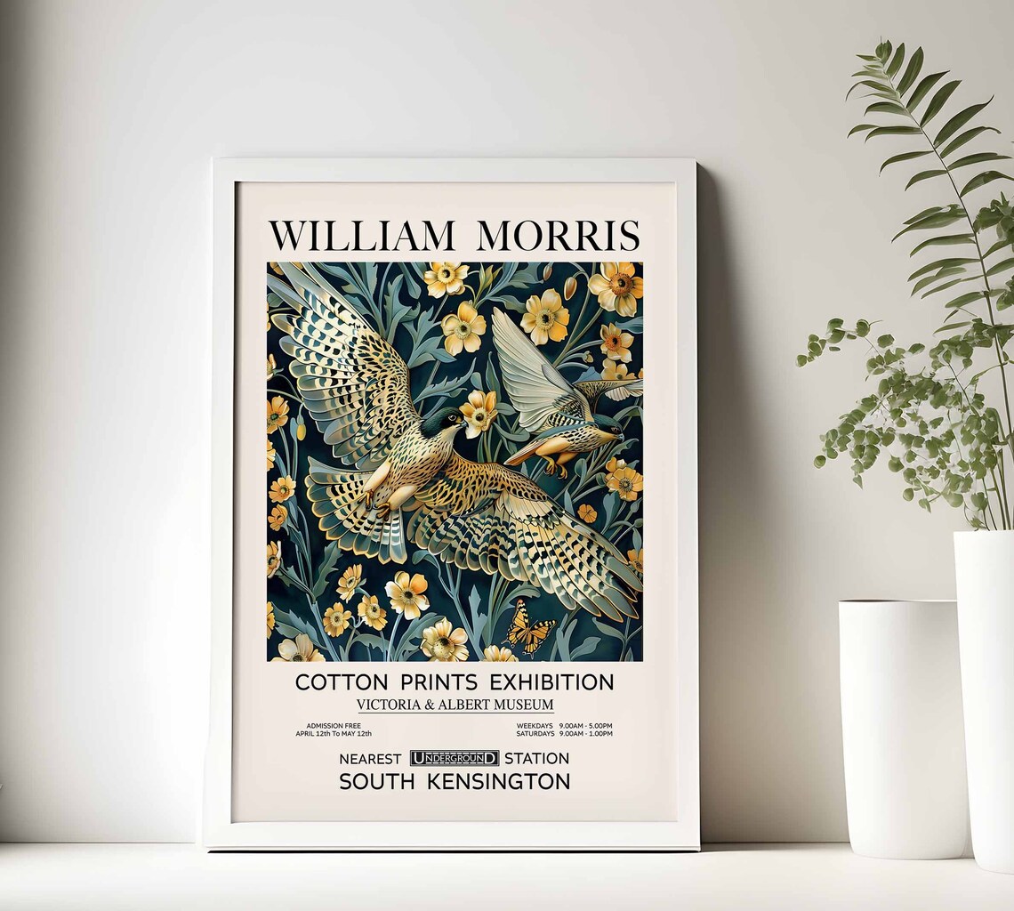 William Morris Peregrine Falcon Among Golden Flowers Exhibition Poster - Image 2