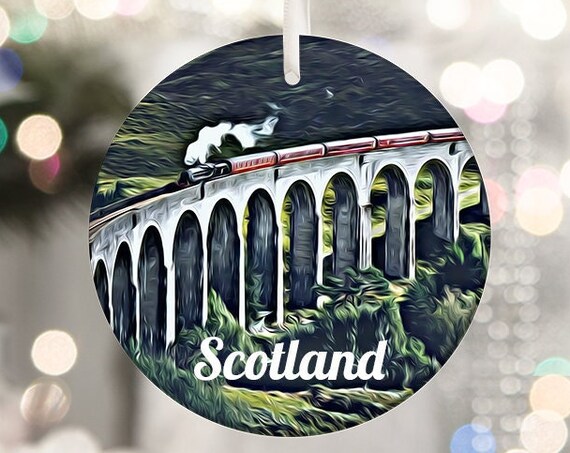 Scotland Glenfinnan Viaduct Steam Train Round Ornament Wall Art