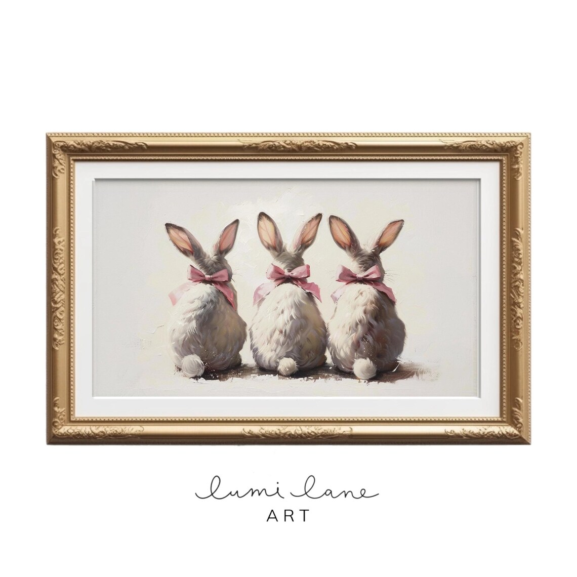 Three Fluffy White Bunnies With Pink Bows Watercolor Art Poster