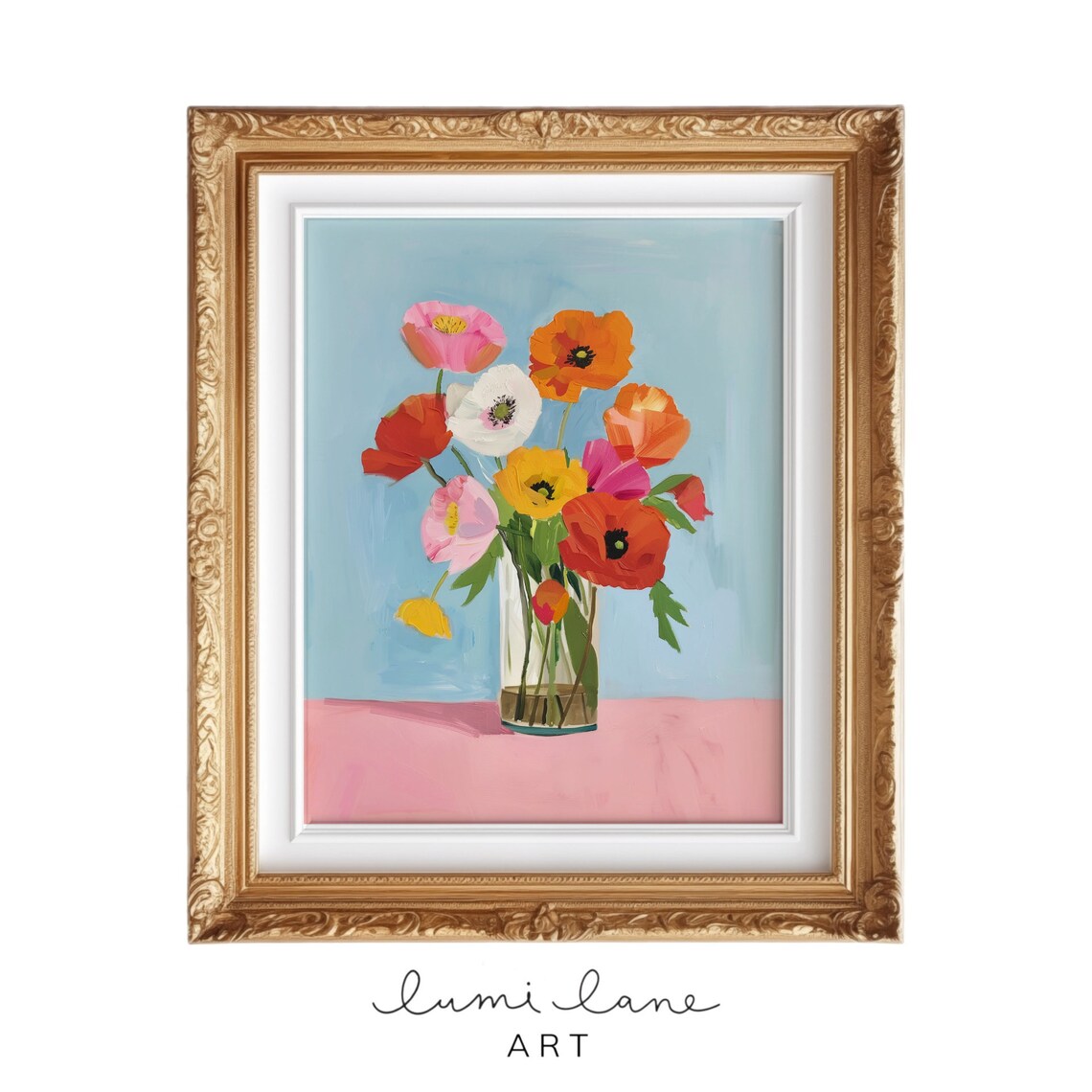 Vase Of Poppies Art Print, Vibrant Flower Study