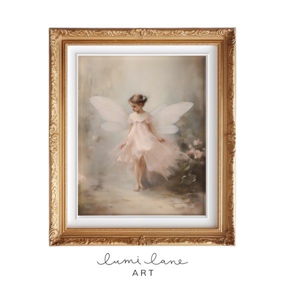 Vintage Fairy Pink Art Instant Wall Inspired Textured Oil Painting Beautiful Magical Print Pretty