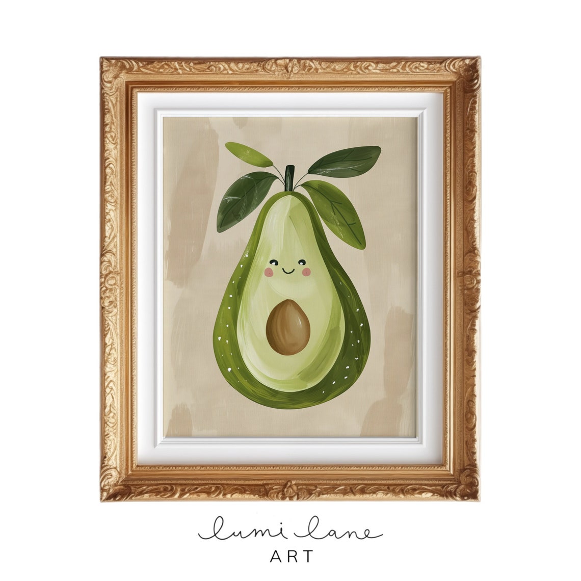 Cute Smiling Avocado Fruit Art Fun Kitchen Wall Decor Poster