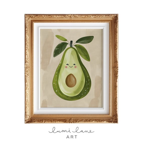 Cute Smiling Avocado Fruit Art Fun Kitchen Wall Decor Poster