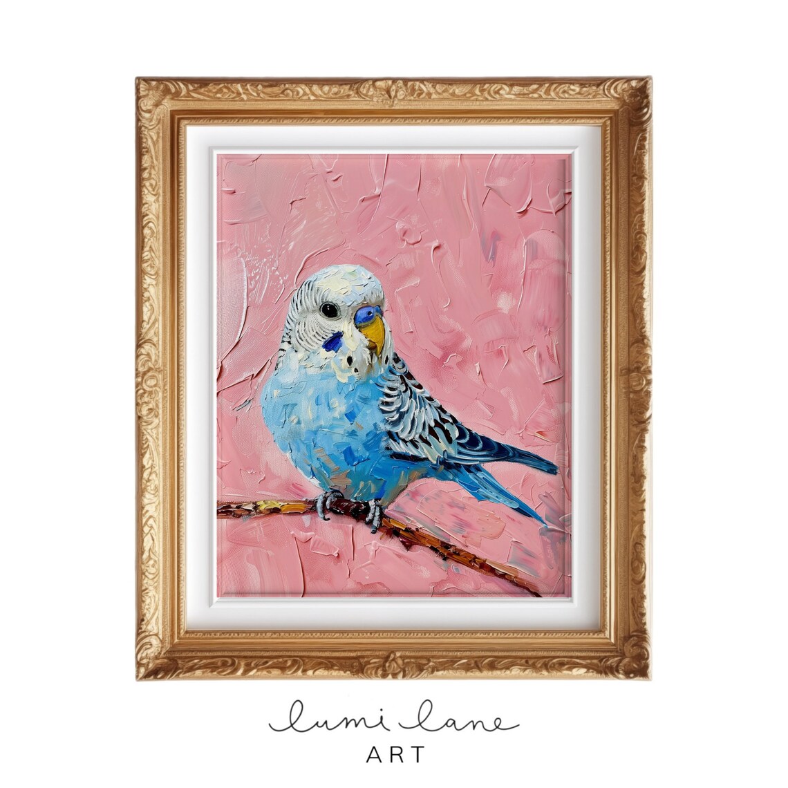 Budgie On Perch Art Print, Blue Budgerigar