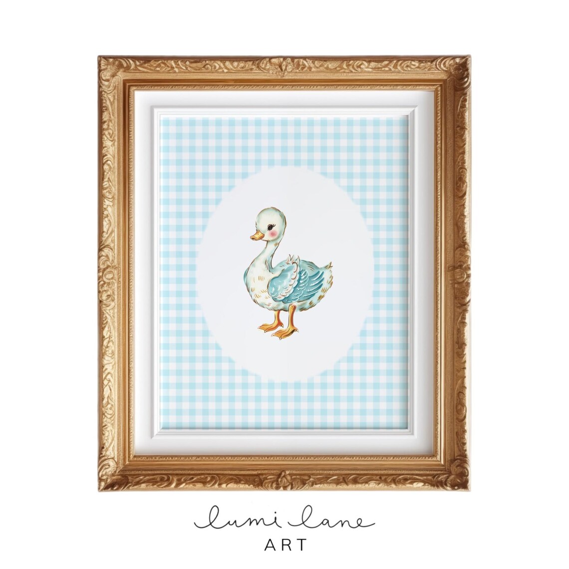 Cute Goose Baby Blue Gingham Sweet Nursery Animal Art Poster