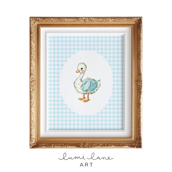 Cute Goose Baby Blue Gingham Sweet Nursery Animal Art Poster