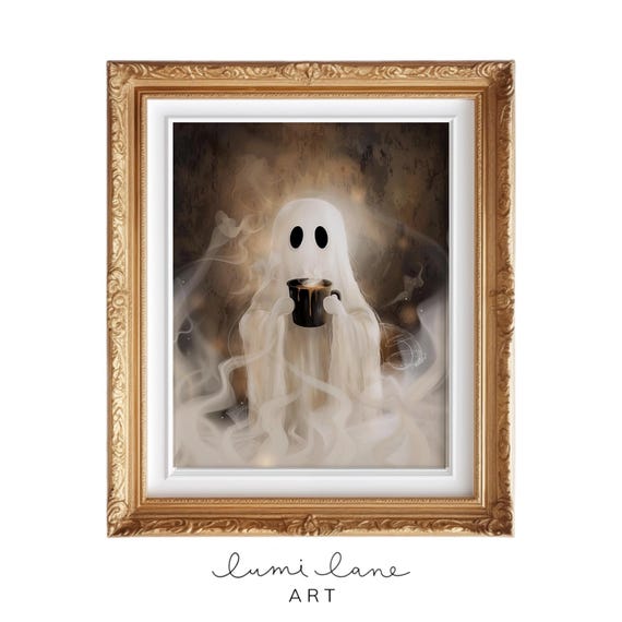 Cute Ghosts Drinking Coffee Halloween Art Print