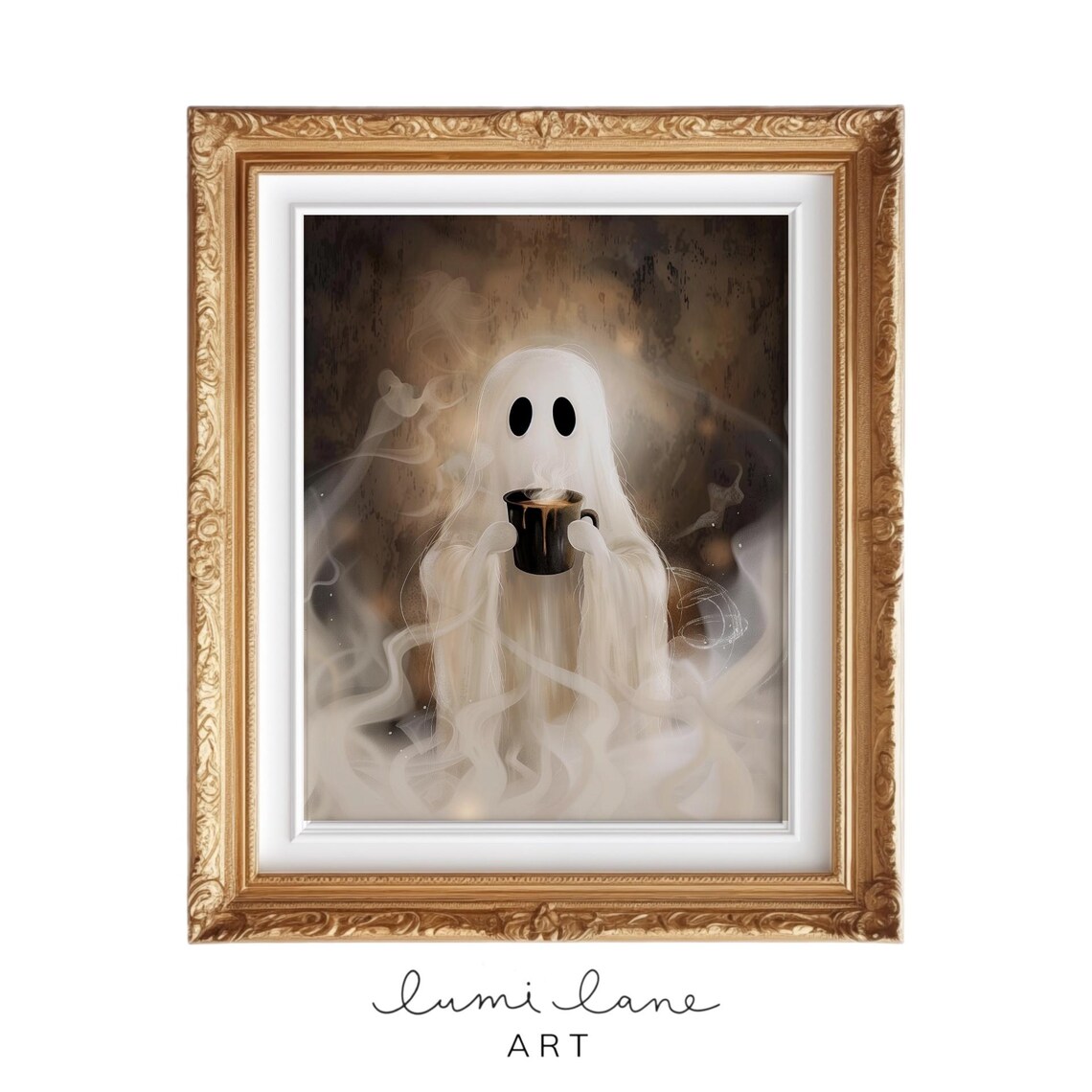 Cute Ghosts Drinking Coffee Halloween Art Print