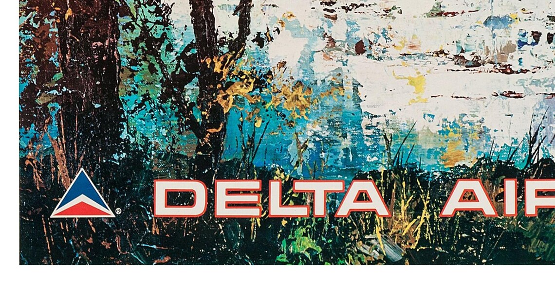 New England Autumn Harbor Delta Air Lines Vintage Travel Poster - Image 2