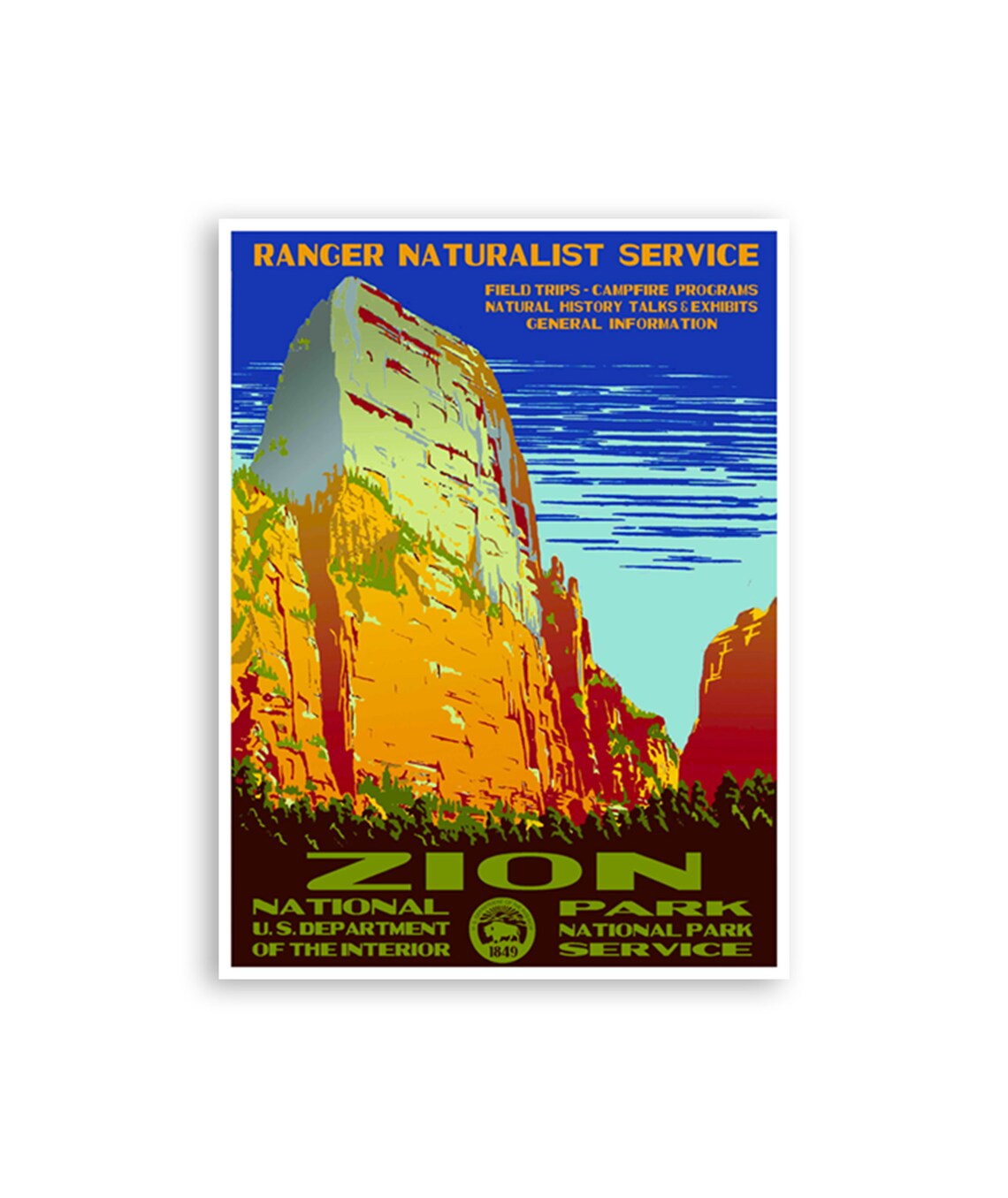 Zion National Park Vintage Travel Poster Ranger Naturalist Service
