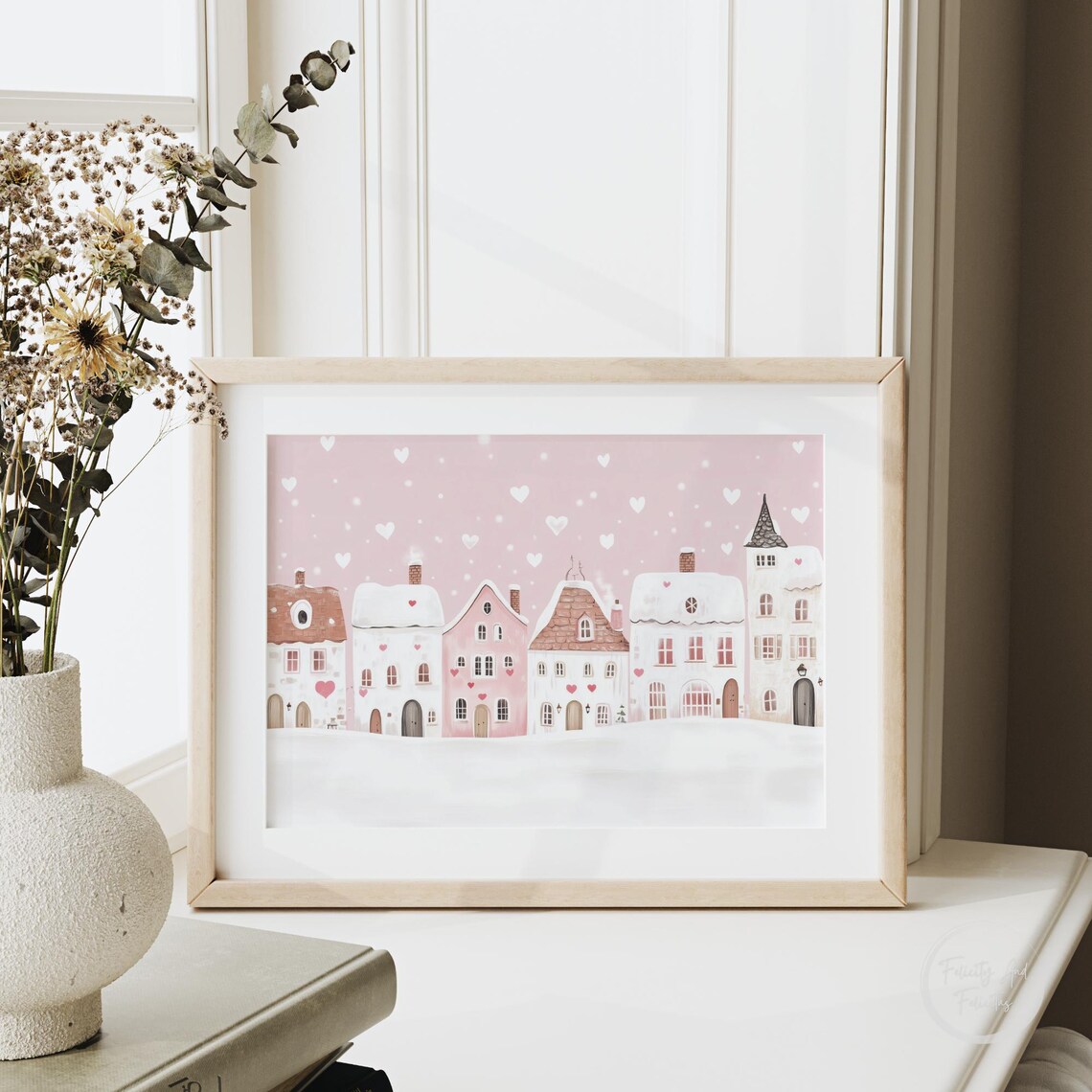 Pink Valentine Village Art, Valentine's Day Wall Art - Image 4