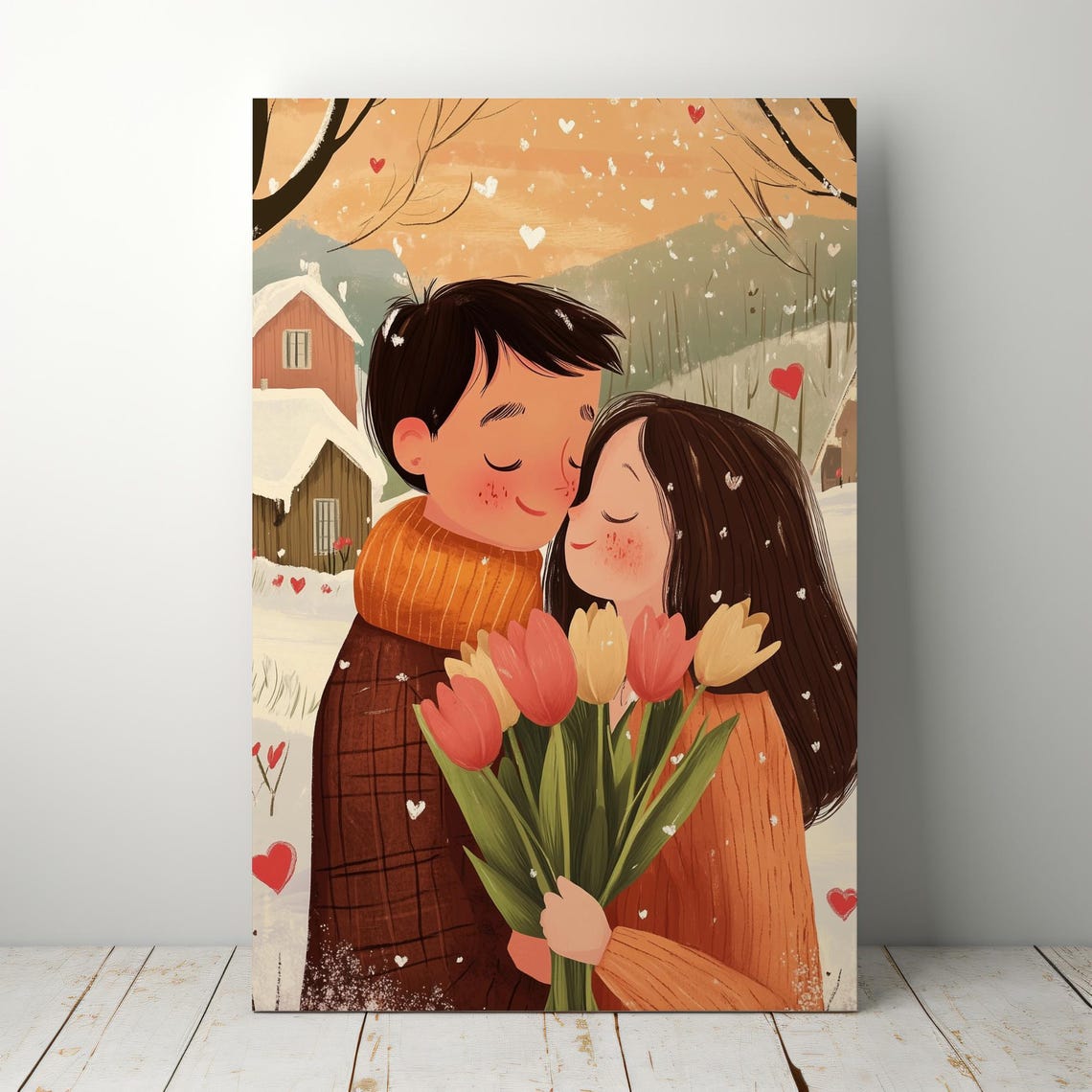 Romantic Valentines Day Wall Art Cute Valentines Day Art Valentines Day Painting Couple - Image 4